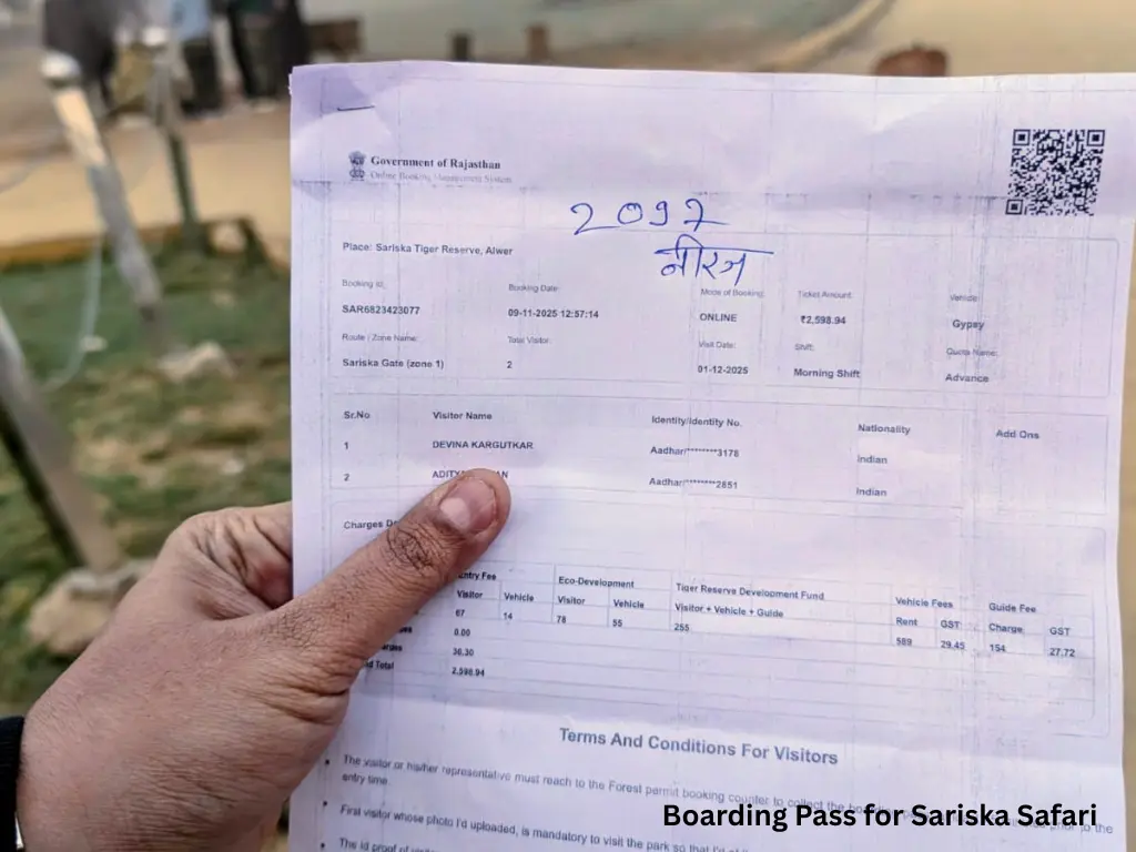 Boarding Pass for Sariska Safari